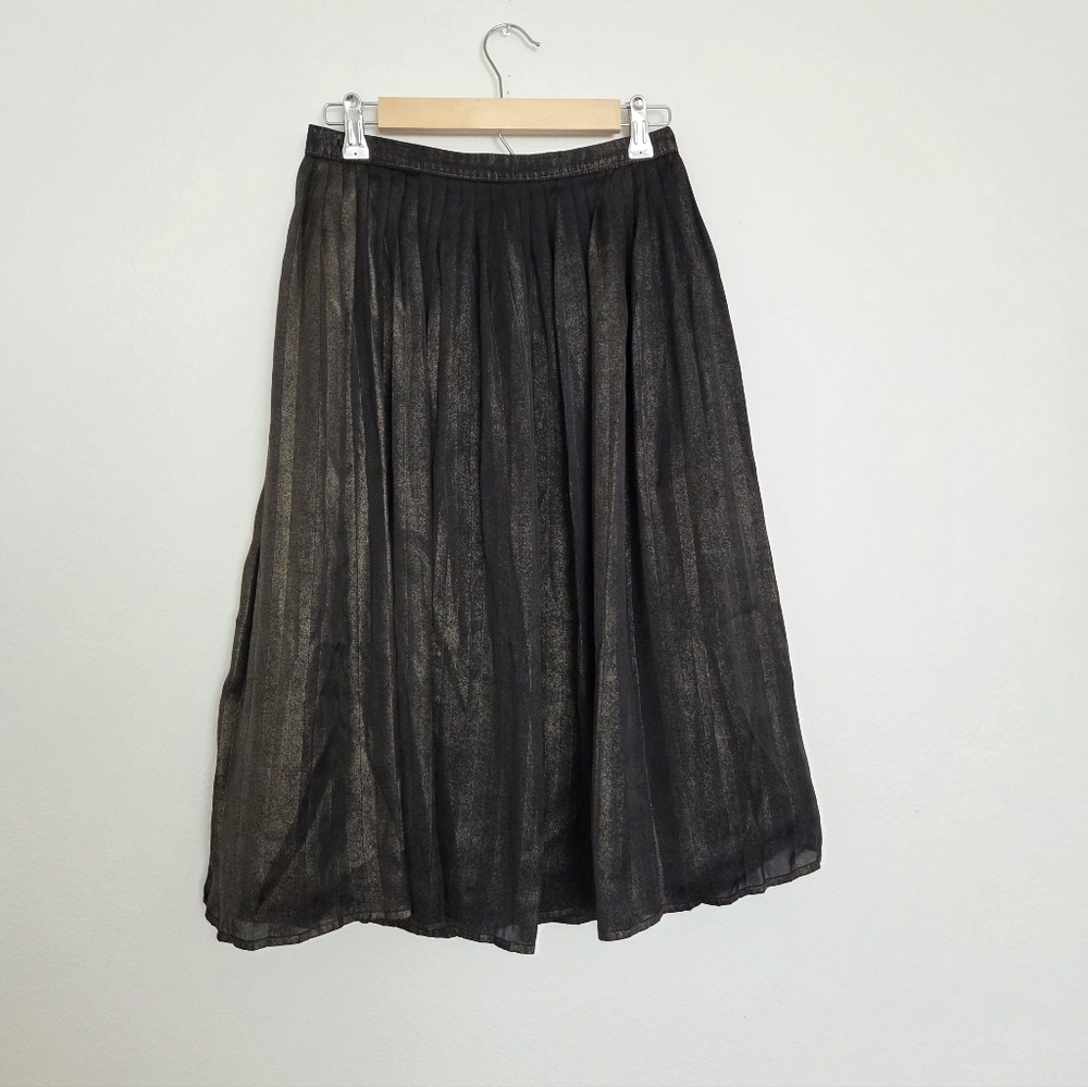 Abercrombie & Fitch Sheer Metallic Black Pleated Midi Skirt Size Small